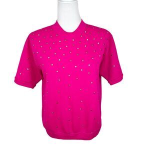Vintage Casuals of Creslan Sweater Women Medium Pink Gold Short Sleeve Pullover